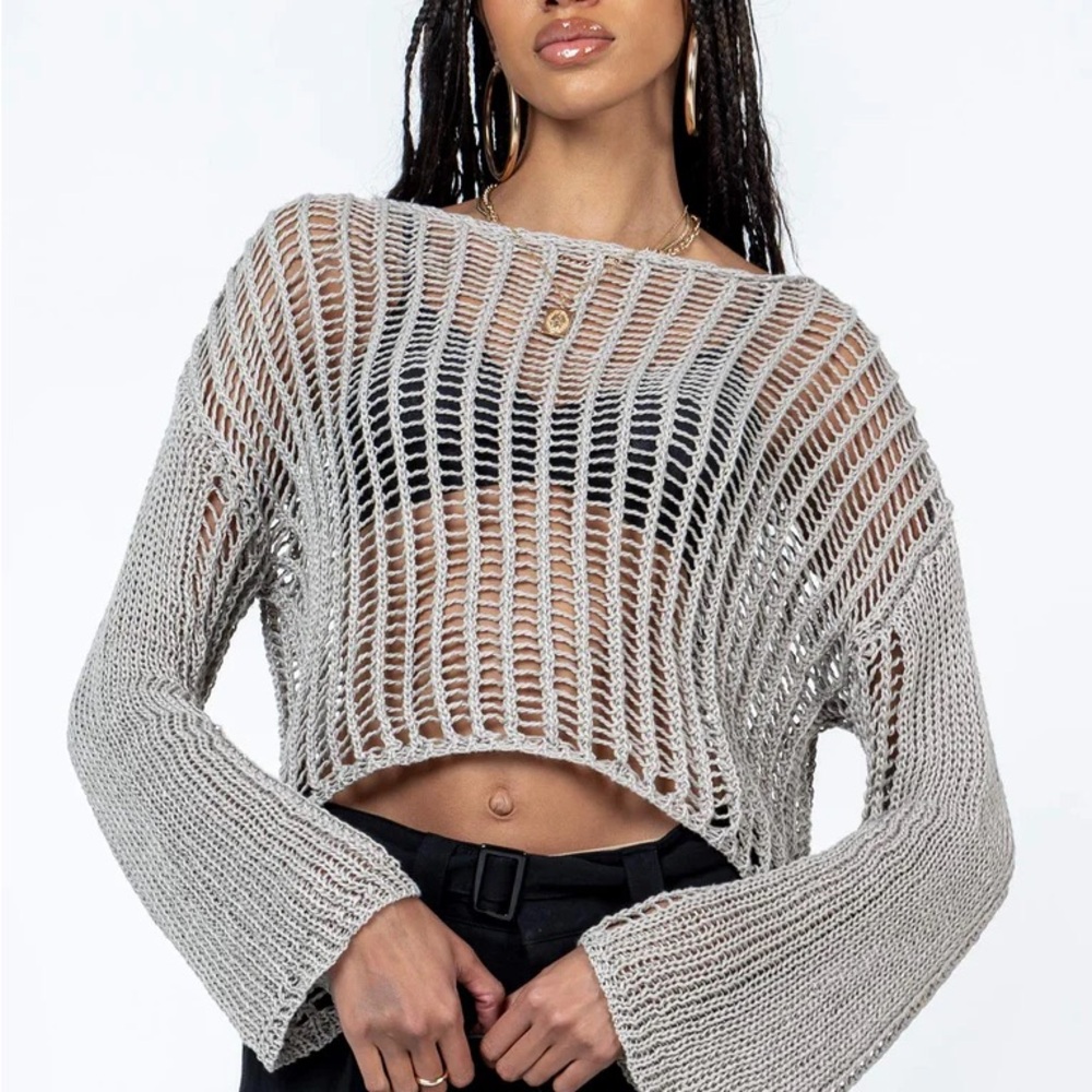Gray Open-Knit Women's Sweater